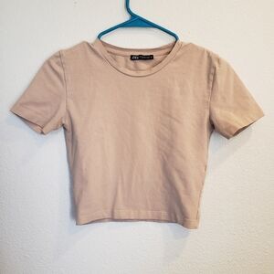 Zara Beige Short Sleeve Crop Tee